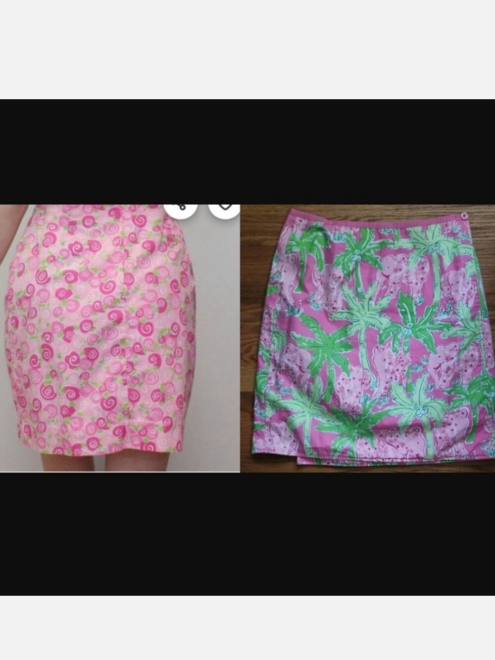 Lilly Pulitzer Reversible Pink Snail/ Green Palm&Pink Elifant Wrap Skirt…